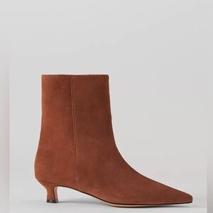 Ann Taylor Pointed Toe Suede Bootie Kitten Heeled Leather Boots Brown New